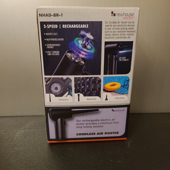 NEWHOUSE ELECTRIC CORDLESS COMPRESSED AIR DUSTER -RECHARGEABLE-3-SPEED-BLACK - Picture 7 of 11